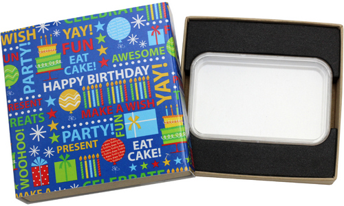 SilverTowne Natural Kraft Paper Gift Box with Blue Happy Birthday Words Box Sleeve